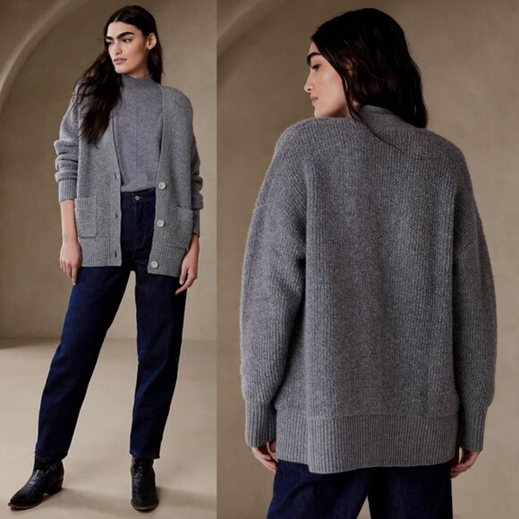 Banana Republic Merino Wool Cashmere Chunky Ribbed Knit Dita Cardigan - Picture 1 of 6